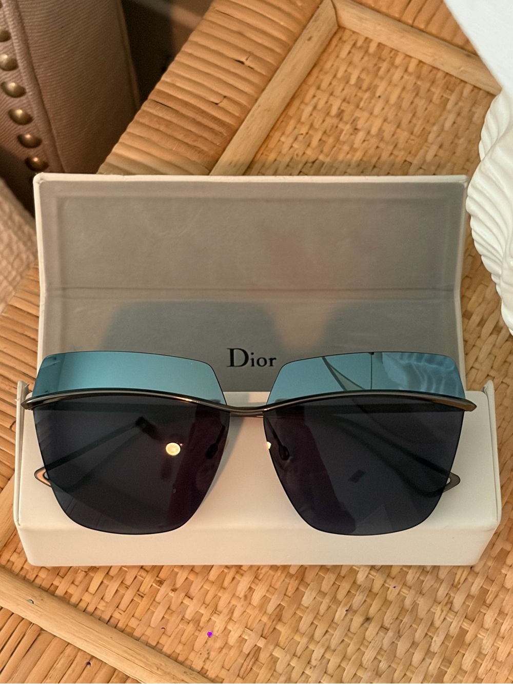 DIOR Women's Rimless Shield Sunglasses in Blue Gradient and Black WITH BOX